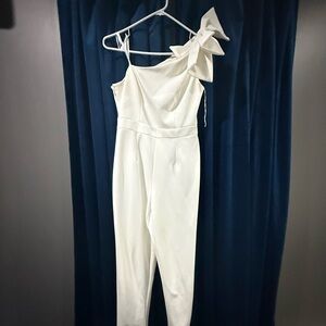 Adrianna Papell Ivory One-Shoulder Jumpsuit